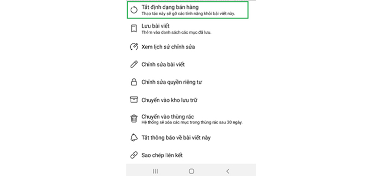 Cách tắt định dạng bán hàng trên facebook