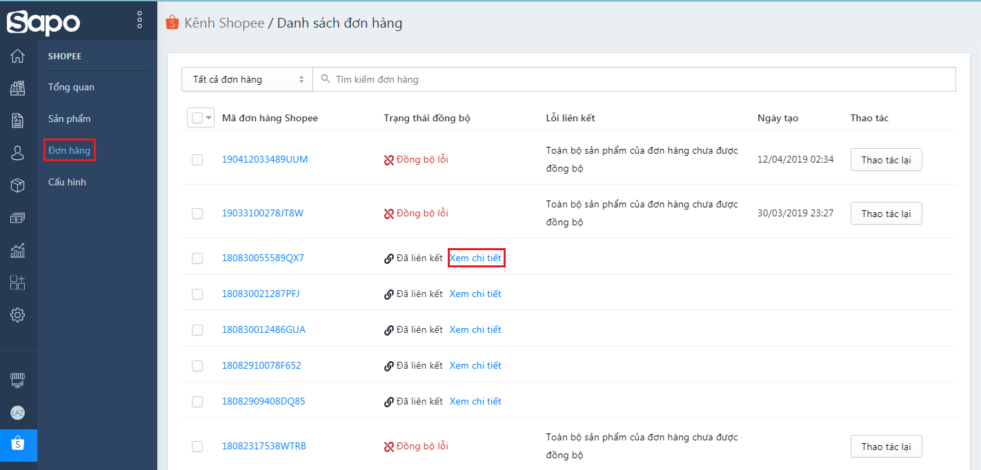 Quản lý đơn hàng tập trung trên Shopee với Sapo