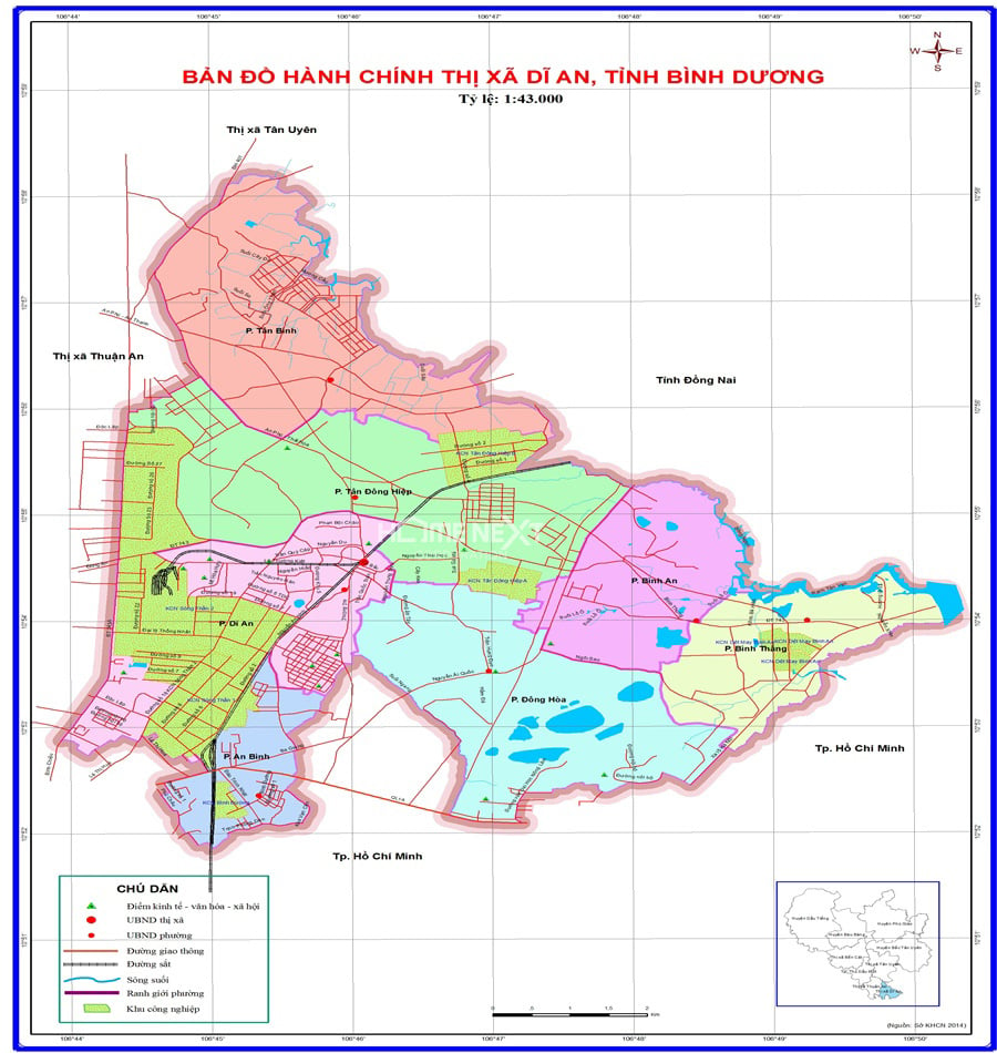 bản đồ hành chính thành phố Dĩ An