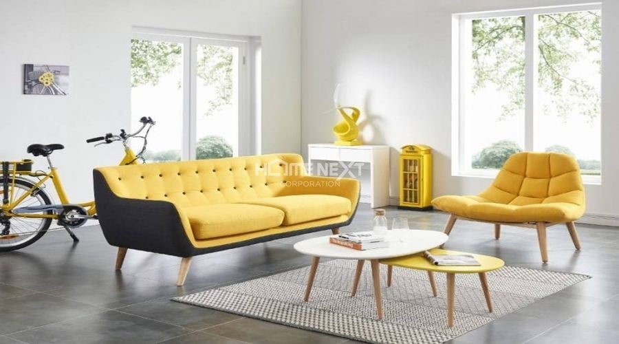 Sofa vải cao cấp màu vàng nhạt mang đến sự trẻ trung cho không gian sống