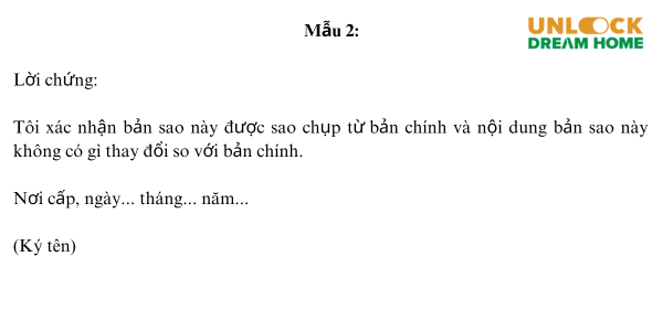 Mẫu lời chứng khi chứng thực mẫu 2