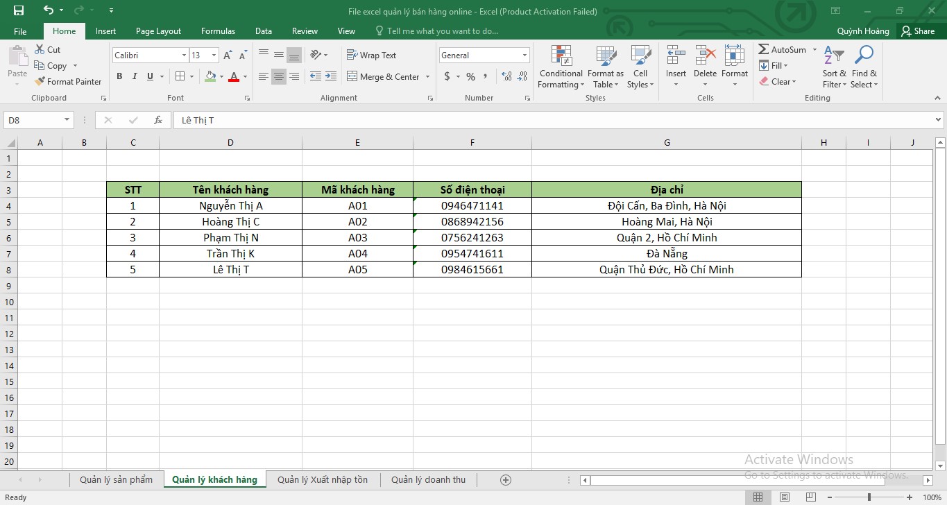 file excel quản lý khách hàng