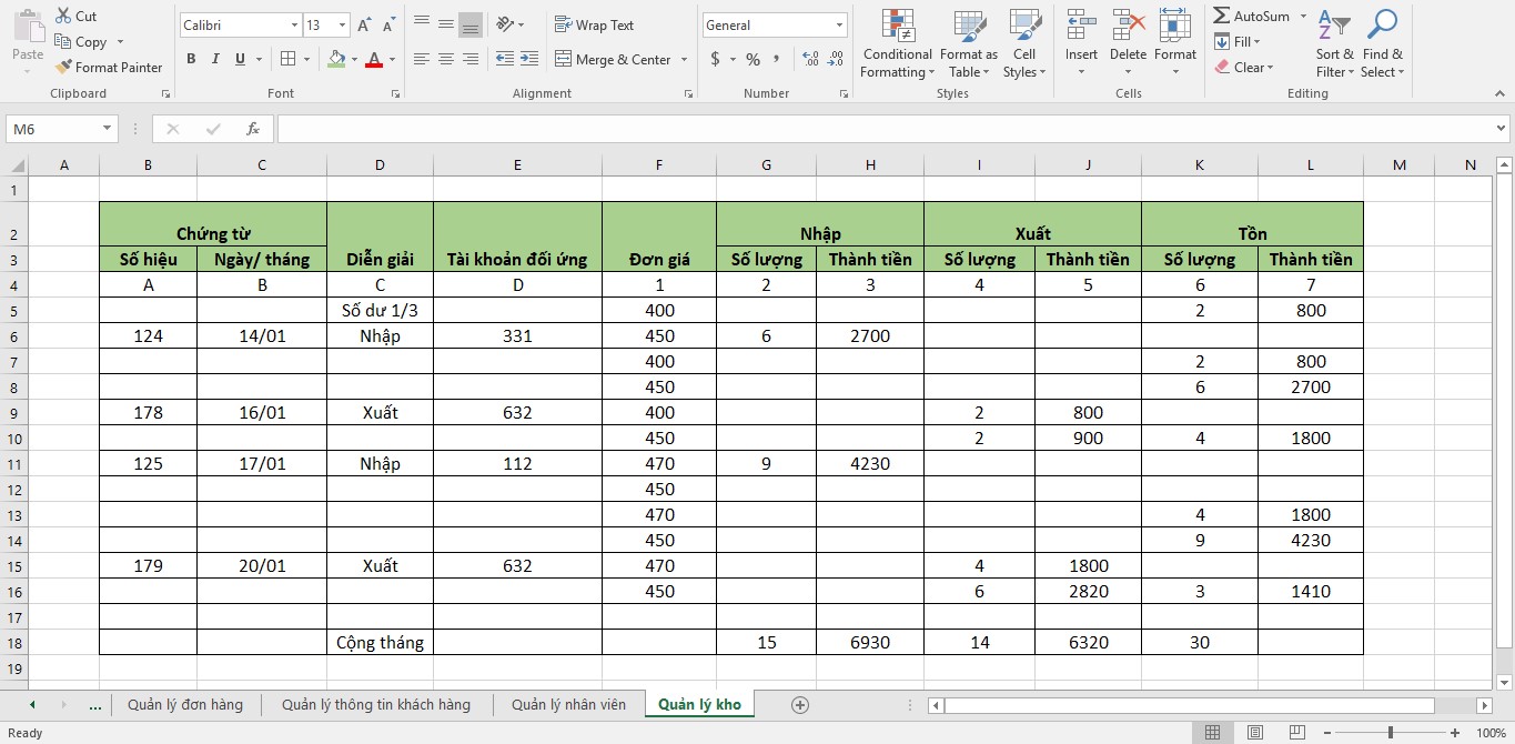 Mẫu file excel quản lý kho