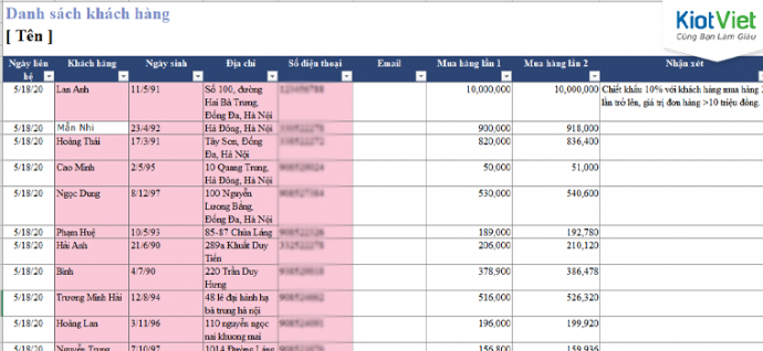 Trọn bộ file excel quản lý khách hàng mới nhất năm 2020