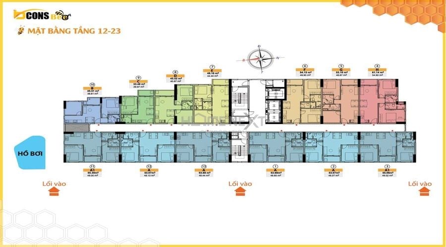 Mặt bằng từ tầng 12 – 23 của dự án