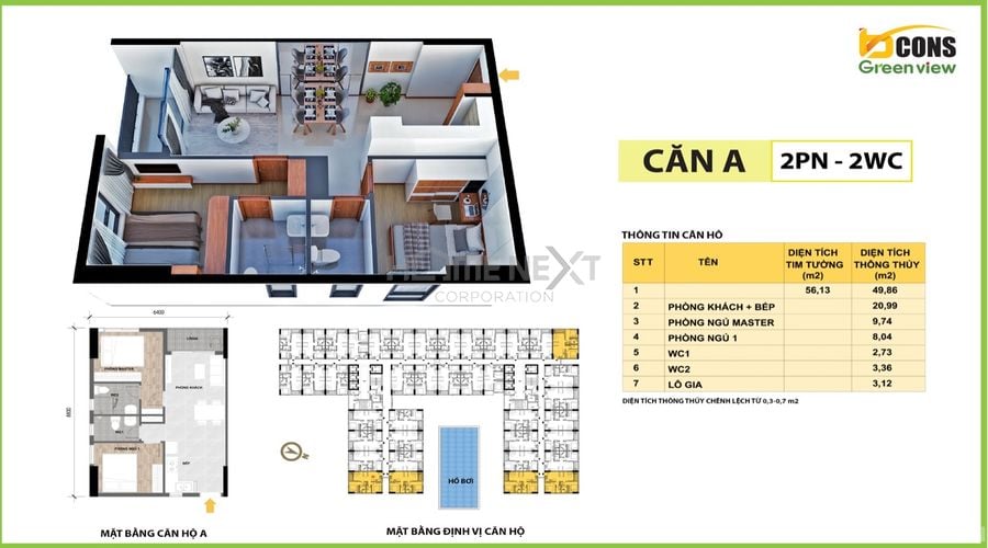 mặt bằng căn hộ Bcons Green View