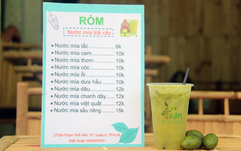 menu quán nước mía đa dạng