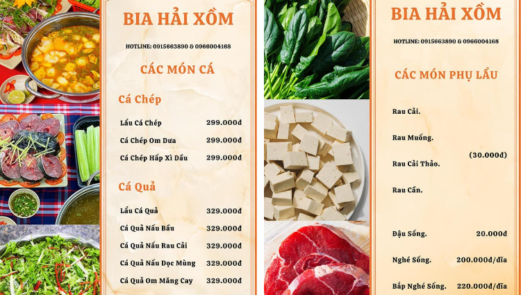 menu quán nhậu