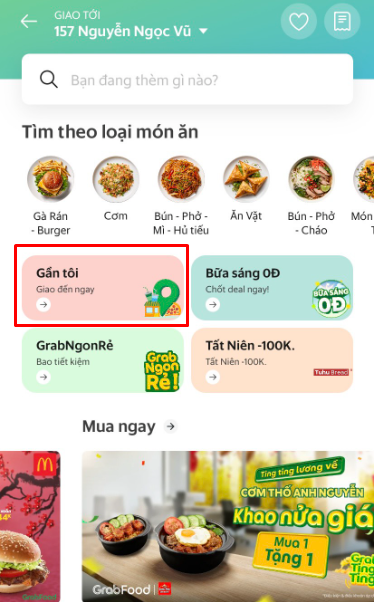 Tìm nhà hàng bán đồ mang về đang mở cửa gần tôi trên app GrabFood