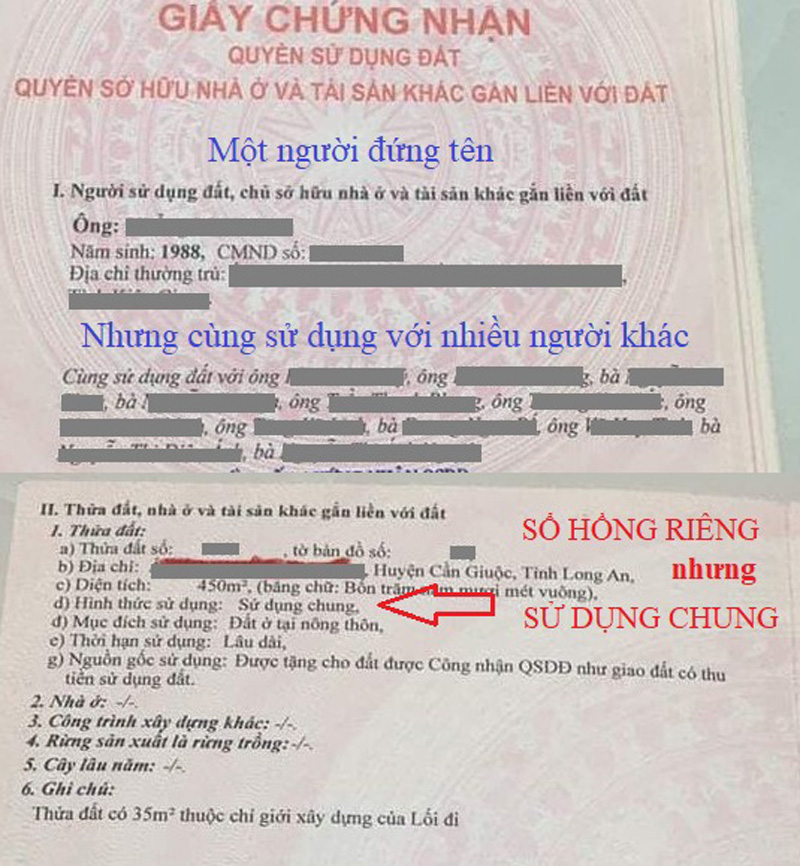 nhà sổ hồng riêng nhưng sử dụng chung là sao?