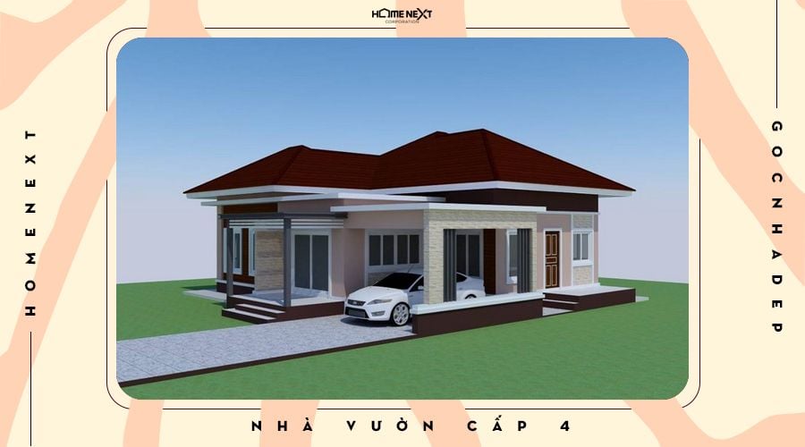 Mô phỏng thiết kế nhà cấp 4 có sân vườn