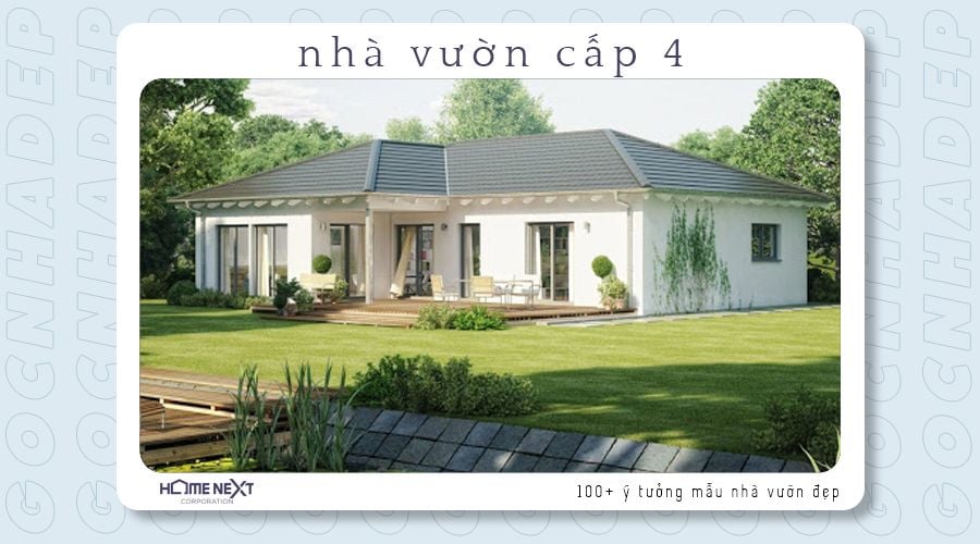 Nhà vườn cấp 4 mang phong cách Châu Âu với màu nền trắng làm chủ đạo