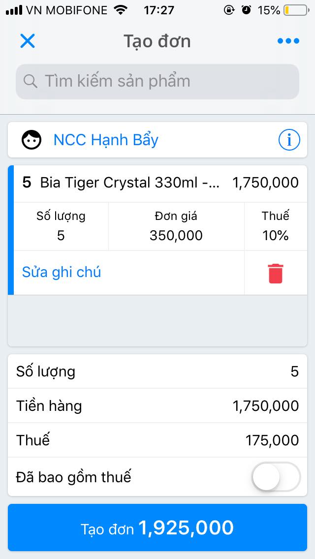 Tạo đơn hàng dễ dàng trên app Sapo