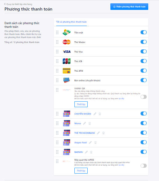 Đa dạng các phương thức thanh toán