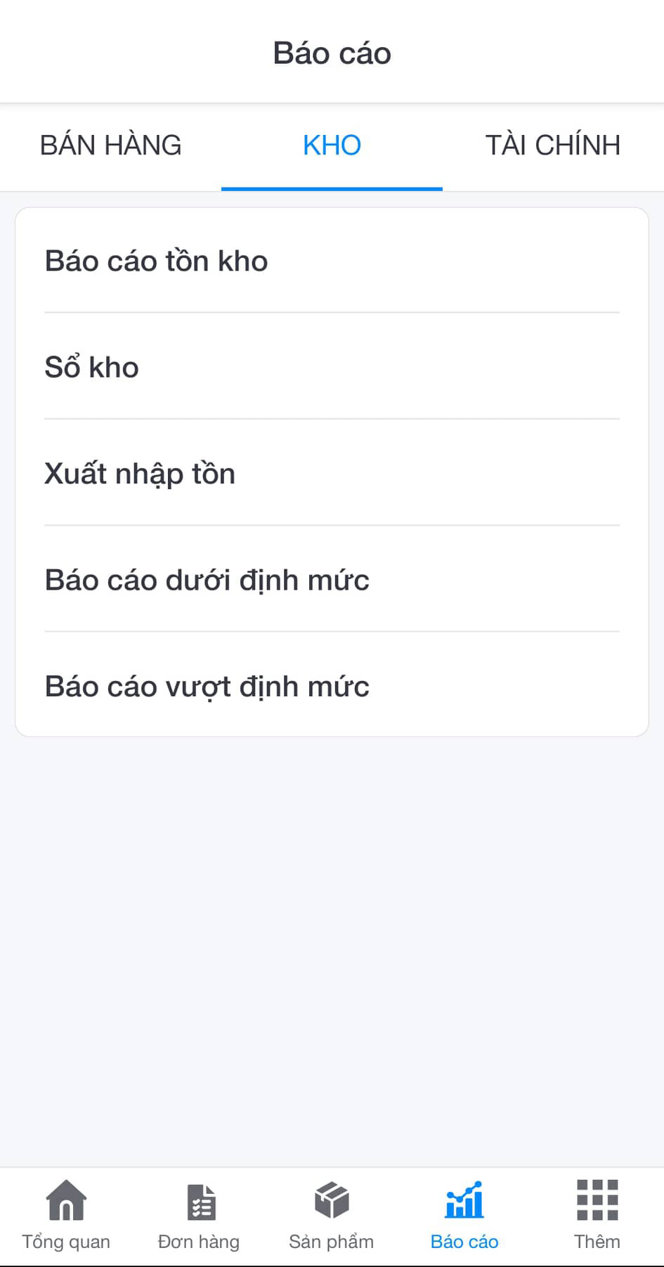 Báo cáo kho chi tiết ngay trên app quản lý kho miễn phí