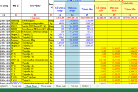 quản lý kho bằng excel