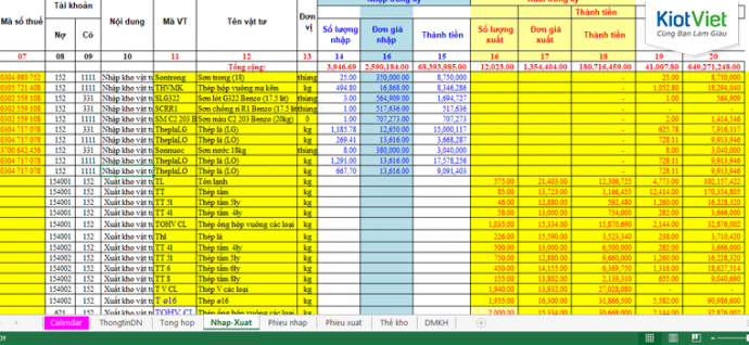 quản lý kho bằng excel