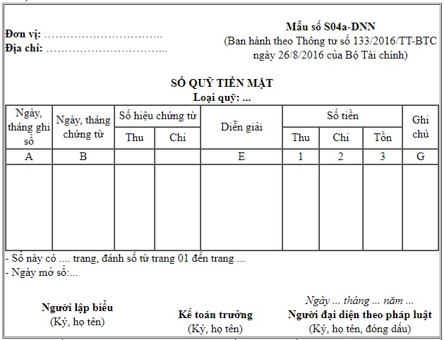 sổ quỹ tiền mặt