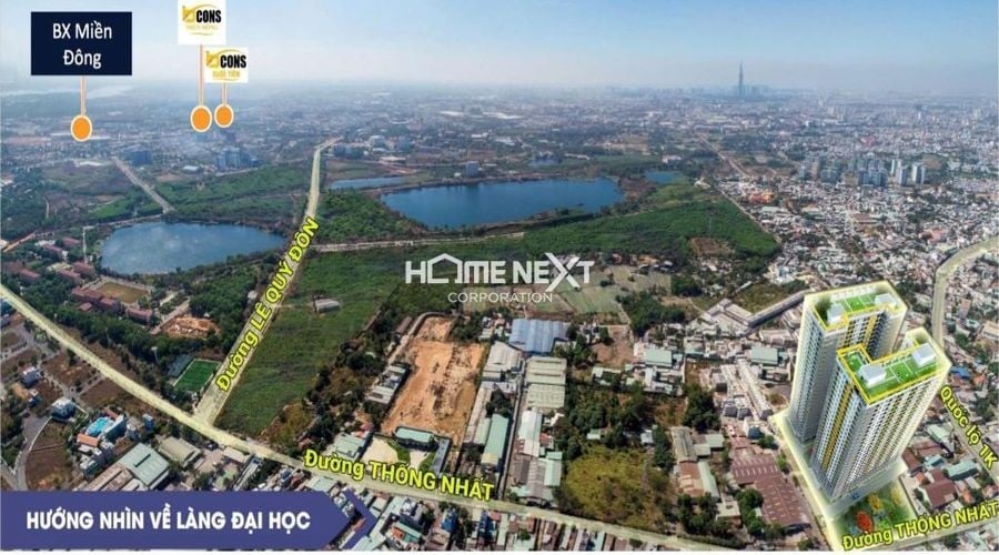 View nhìn ra làng đại học của dự án Bcons Plaza Dĩ An