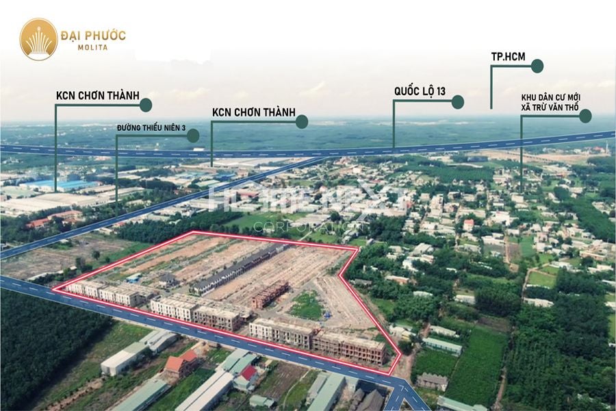 Vị trí khu đất dự án Đại Phước Molita tại xã Trữ Văn Thố, huyện Bàu Bàng, Bình Dương