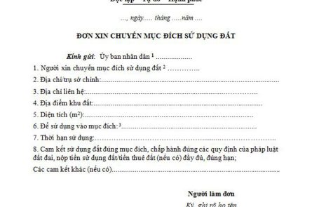 Đơn xin chuyển mục đích sử dụng đất